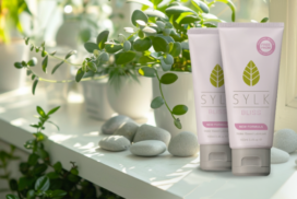 Two bottles of SYLK Bliss new formula on a bathroom shelf