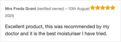 Excellent product, this was recommended by my doctor and it is the best moisturiser I have tried.
